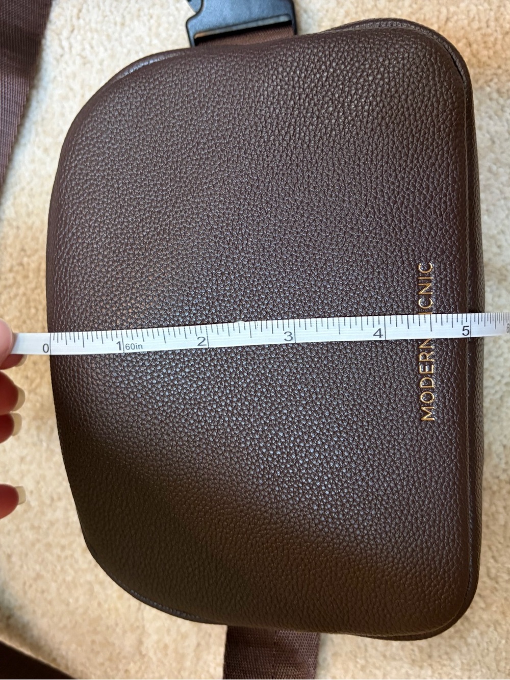 Modern Picnic Chocolate Brown Vegan Leather Belt Bag Fanny Pack Crossbody - Picture 12 of 17